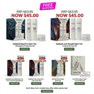 Goldwell haircare sale featuring Bond Pro Glam Trio and Just Smooth Glam Trio kits for $45 with free shipping